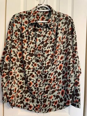 JODIFL Olive & Orange Leopard-Print Blouse